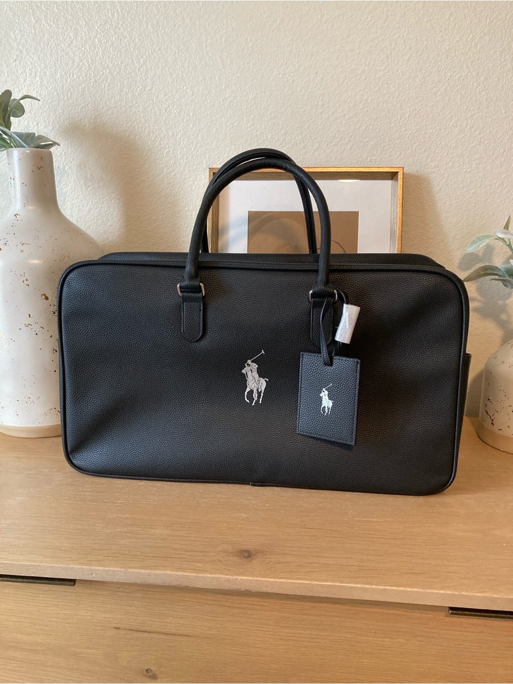 Polo by Ralph Lauren Black Leather Carry-All Briefcase weekender dufflebag